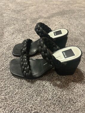 Dolce Vita Black Braided Double-Strap Block Heels